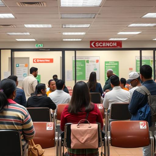 Un centro per l'impiego dove le persone cercano lavoro.