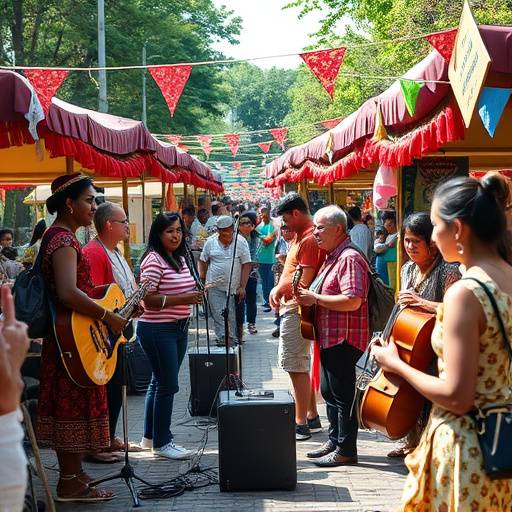 Un evento culturale all'aperto con musica e bancarelle