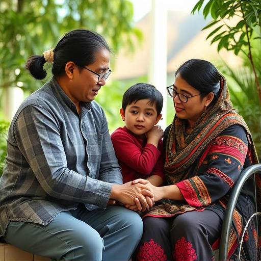 Un mediatore culturale che facilita la comunicazione tra una famiglia immigrata e un funzionario pubblico.