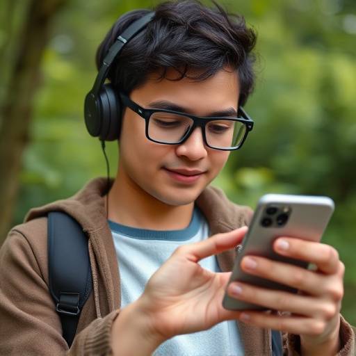 Una persona non vedente che utilizza uno smartphone con tecnologie assistive.