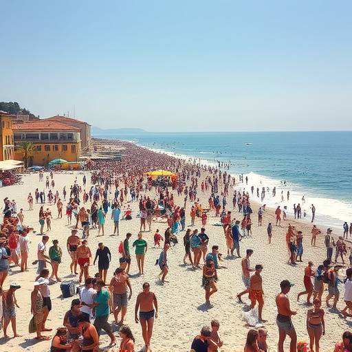 Una spiaggia affollata in Sicilia durante l'estate